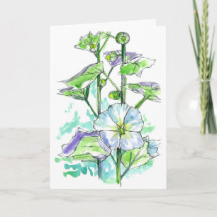 Skaffa bra snart vita Hollyhocks vattenfärgsblommo Kort