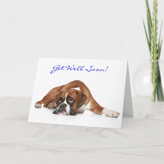 Skaffa dig snart Boxer Hund Greeting Card - Verse Kort (Framsida)
