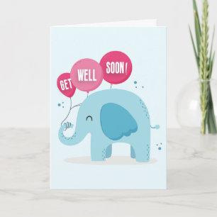 Skaffa dig snart Cute Blue Elephant Hälsning Kort