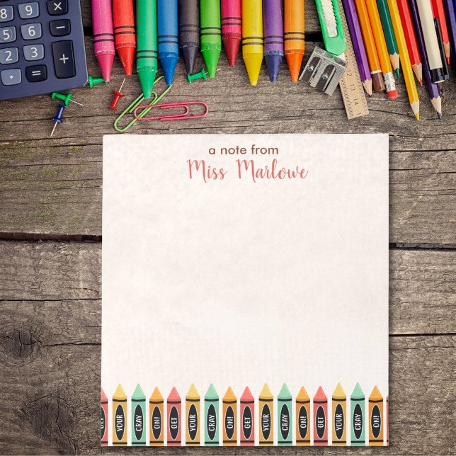 Skaffa din Cray on Teacher-uppskattning Anteckningsblock (Teacher Appreciation Gift Get Your Cray On Personalized Notepad)
