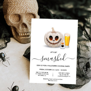 Skaffa en fläckvit pumkin Halloween-cocktail Party Inbjudningar