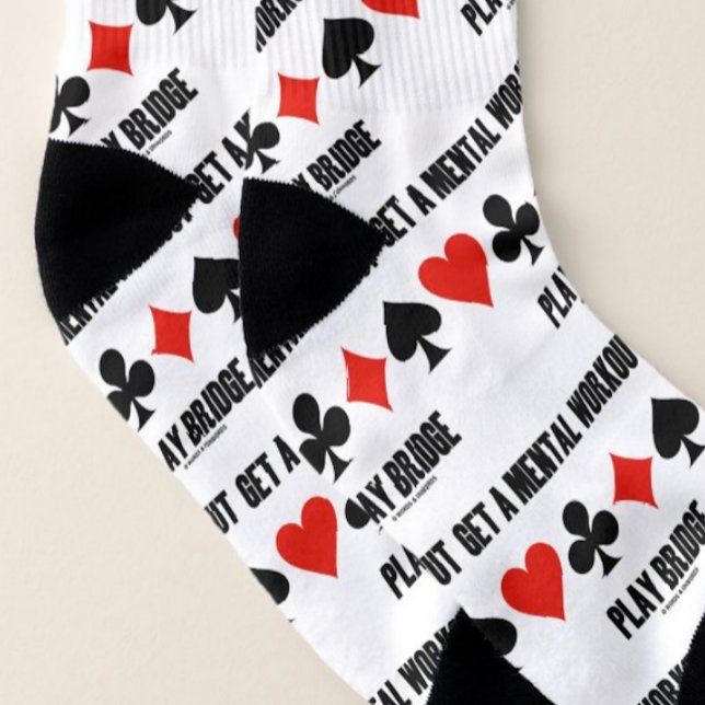 Skaffa en mentaluppspelningsbrygga med fyra kort K Strumpor (Bridge players/teachers will enjoy this pair of socks featuring the 4 card suits & bridge advice!)