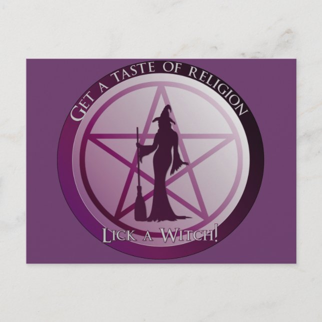 Skaffa en smak av religion. Slicka en häxa! Vykort (Framsida)
