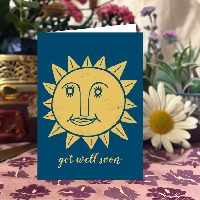 Skaffa god solnedgången, blå ANPASSNINGSBAR Kort (Get Well Soon Sunshine Blue Custom Greeting Card
)