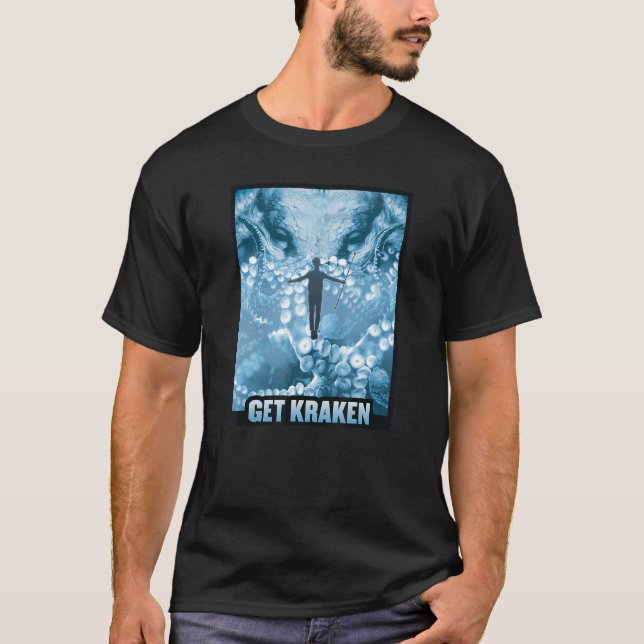 Skaffa Kraken Monster Underwater Creatus Octopus T Shirt (Framsida)