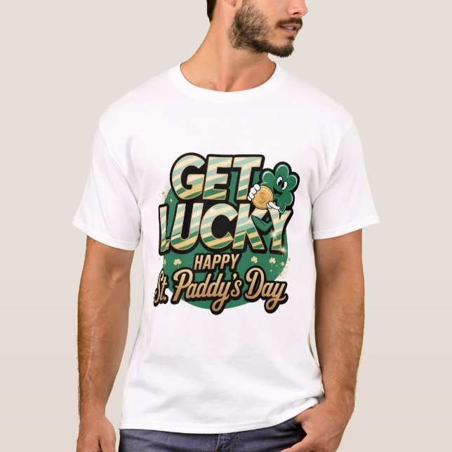Skaffa Lucky St Paddy's Day: Shamrock med Guld Coi T Shirt (Framsida)