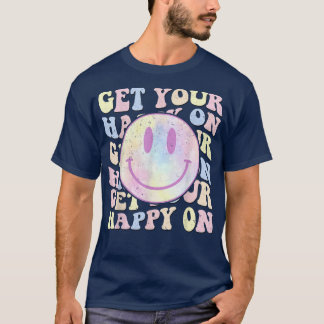 Skaffa lycklig på ledighetsdagen i lycklig ansikte t shirt