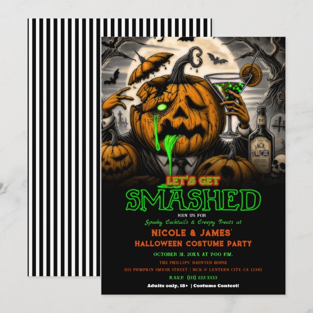 Skaffa nedsaschad Pumpkin Halloween Cocktail Party Inbjudningar (Fram/baksida)