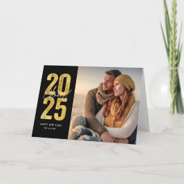 Skaffa nyårsfoto för 2025 Guld-typografi Helgkort