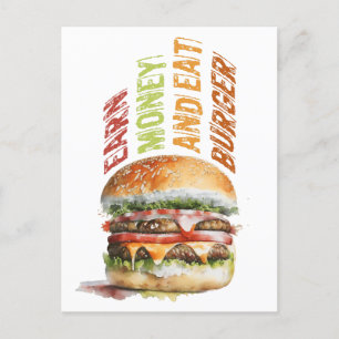 Skaffa pengar och mat Burger, humoristisk sprängni Vykort