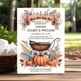 Skaffa Rosa Blue Fall Girl Pumpkin Gender Reveal Inbjudningar