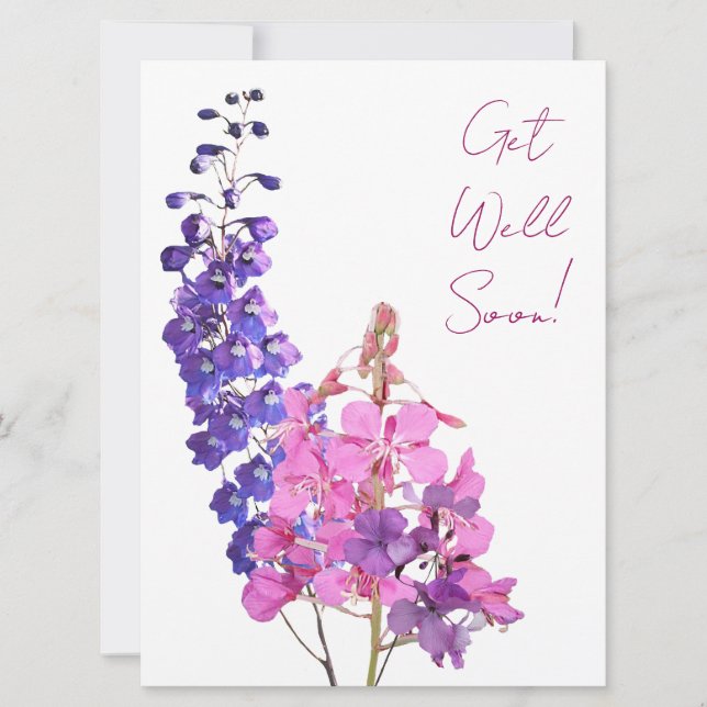 Skaffa snabbt söt rosa lila med enkel blommigt rol julkort (Framsida)