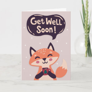 Skaffa snart Cute Fox med kaffe Hälsning Kort