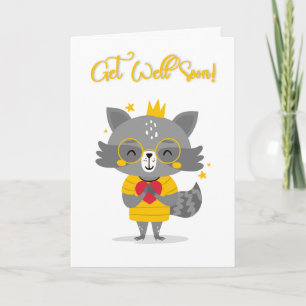 Skaffa snart Tecknad Racoon Hälsning Kort