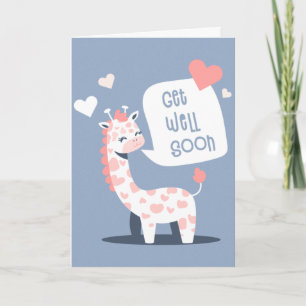Skaffa snart vit Tecknad Giraffe Hälsning Kort