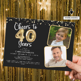 Skaffa till 40 år2 Foton Skriptbubblor Konfetti Inbjudningar