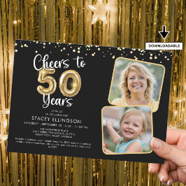 Skaffa till 50 år2 Foton Skriptbubblor Konfetti Inbjudningar