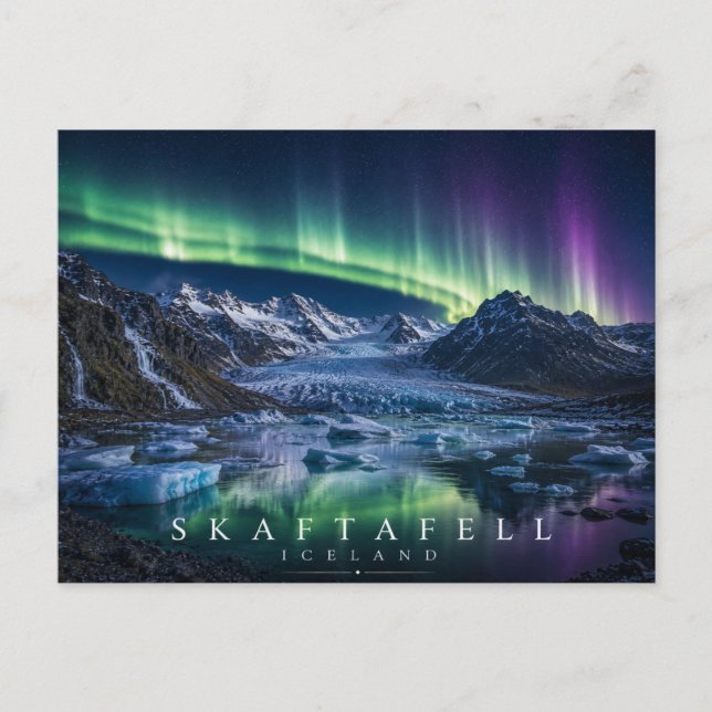 Skaftafell Glacierlagun Island Aurora Vykort (Framsida)