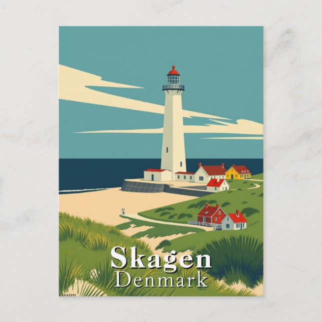 Skagen, Danmark Lighthouse Retro Art Vykort (Framsida)