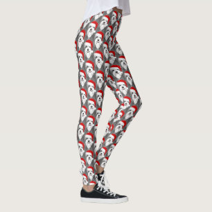 Skäggig collie med jultomtehatt julmönster leggings