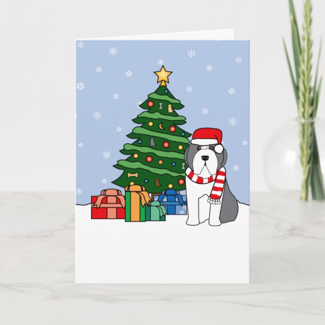 Skäggig Collie och julgran Helgkort (Framsida)
