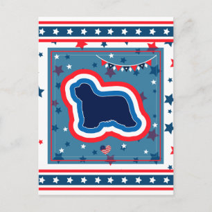 Skäggig Collie Patriotisk Röd Vit Blå 4:e Juli Helg Vykort