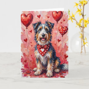 Skäggig Collie Valentine Hund Sitter med Hjärtan Kort