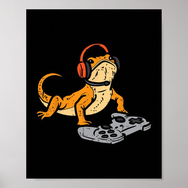 Skäggig Drak Video Spel Rolig Spelare Djur Män Poster (Framsidan)