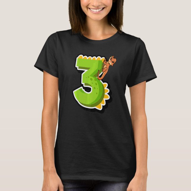 Skäggig drakes 3-årsdag  Reptil Djur Grafi T Shirt (Framsida)