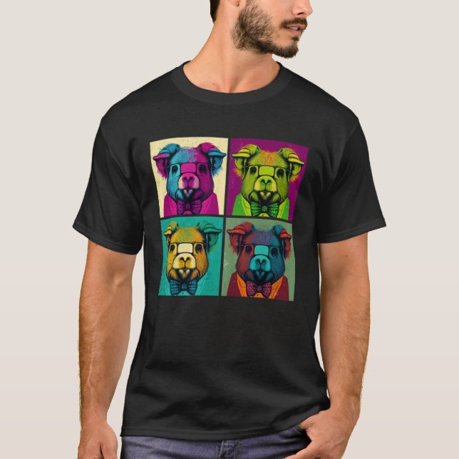 Skäggig gris Pop Illustration Färgrik Djur Män   T Shirt (Framsida)