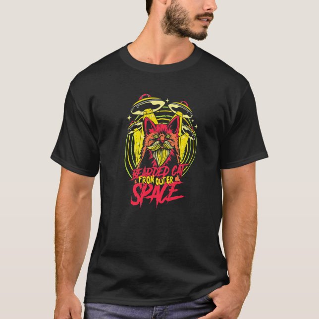 Skäggig katt från yttre rymden t shirt (Framsida)