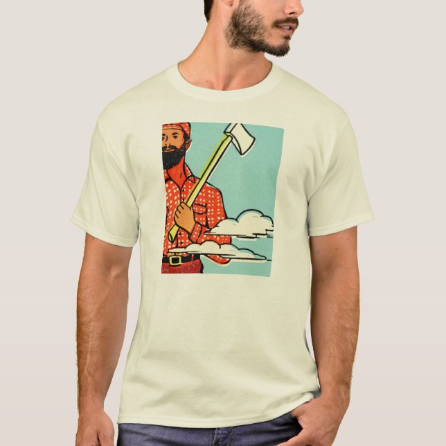 SKÄGGIG LUMBERJACK MED AXEN. CUSTOMIZABLE. T-SHIRT (Framsida)