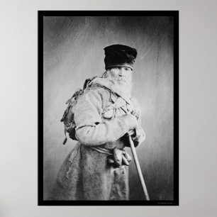 Skäggig rysk man som ha på sig en ryggsäck 1880 poster