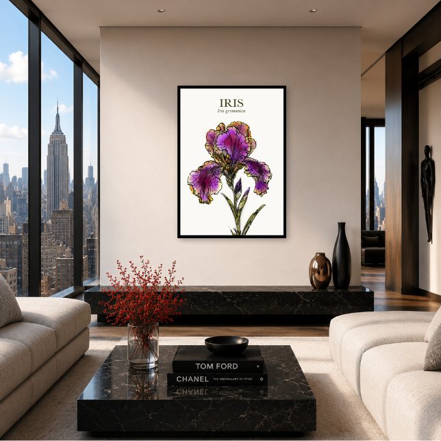 Skäggiris botaniskt konsttryck poster (Contemporary botanical art for clean, sophisticated interiors.)