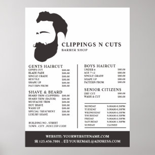 Skägglogotyp, herrfrisör Prislista Poster