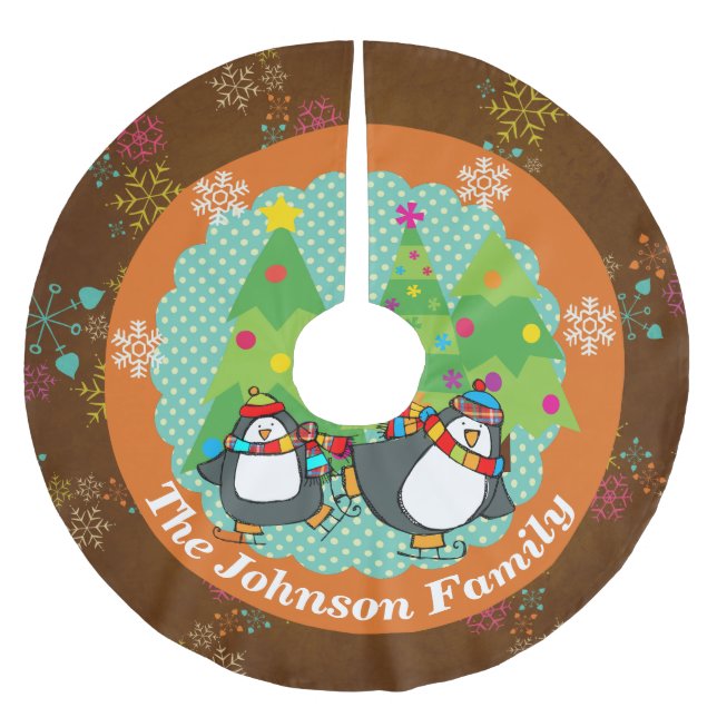 Skäggpenguiner och Julgranar Träd Skirt 3 Julgransmatta Borstad Polyester (Framsidan)