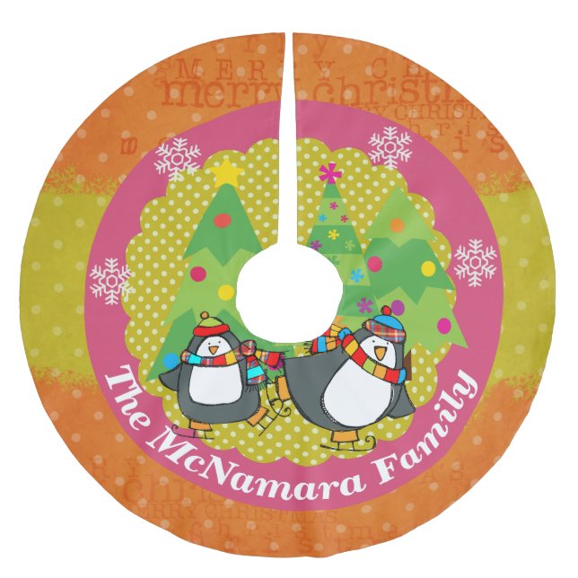 Skäggpenguiner och Julgranar Träd Skirt 4 Julgransmatta Borstad Polyester (Framsidan)