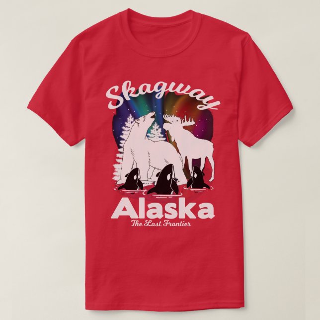 Skagway Alaska Aurora Borealis Bear Orca Moose Kee T Shirt (Design framsida)