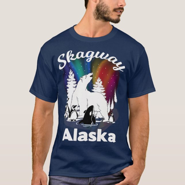 Skagway Alaska Aurora Borealis Bear Orca T Shirt (Framsida)