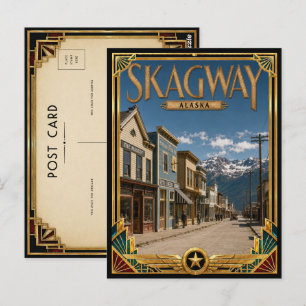 Skagway Alaska Vintage Art Deco Guldåldern Vykort
