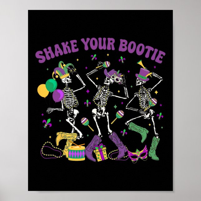 Skaka bootie Skeleton Mardi Gras CowboyBoot Poster (Framsidan)