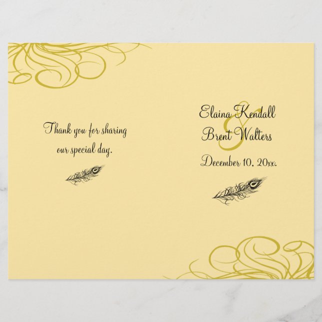 Skaka Bröllopsprogrammet Svan Feathers (gult) (Framsida)