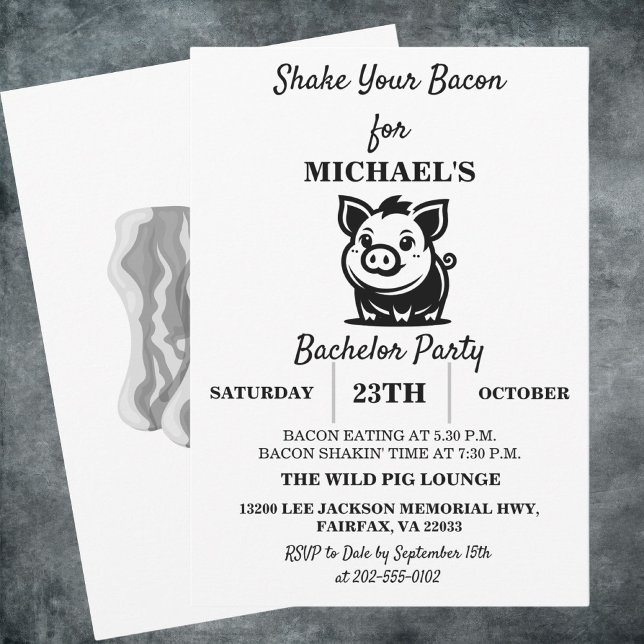 Skaka din bacon | Gris Bachelor Party Inbjudningar (Skapare uppladdad)