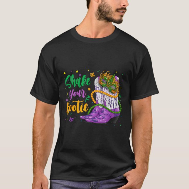 Skaka din Bootie Mardi Gras Cowboy Boot Girl Wome T Shirt (Framsida)