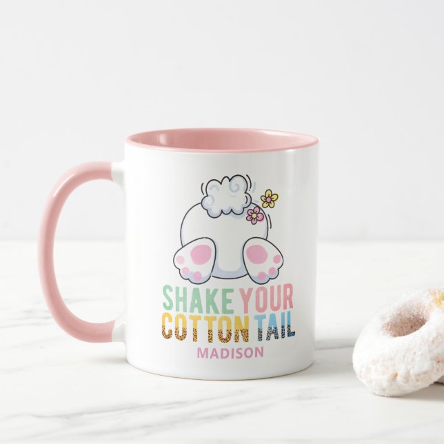 Skaka din Cotton Svan Cute Påskhare Add Namn Mugg (Med munk)