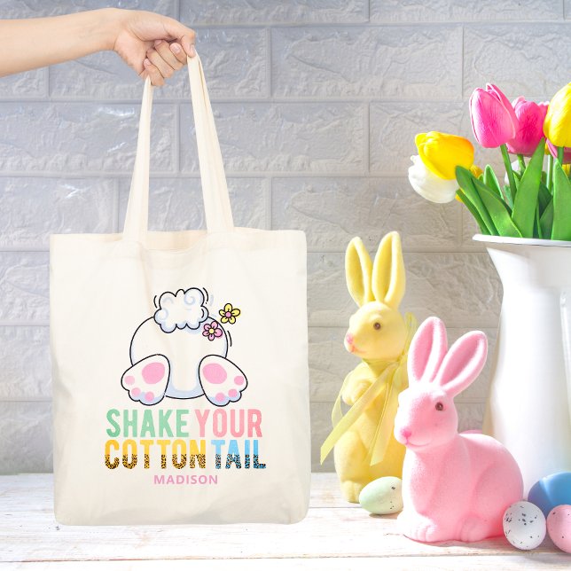 Skaka din Cotton Svan Cute Påskhare Add Namn Tygkasse (Skapare uppladdad)
