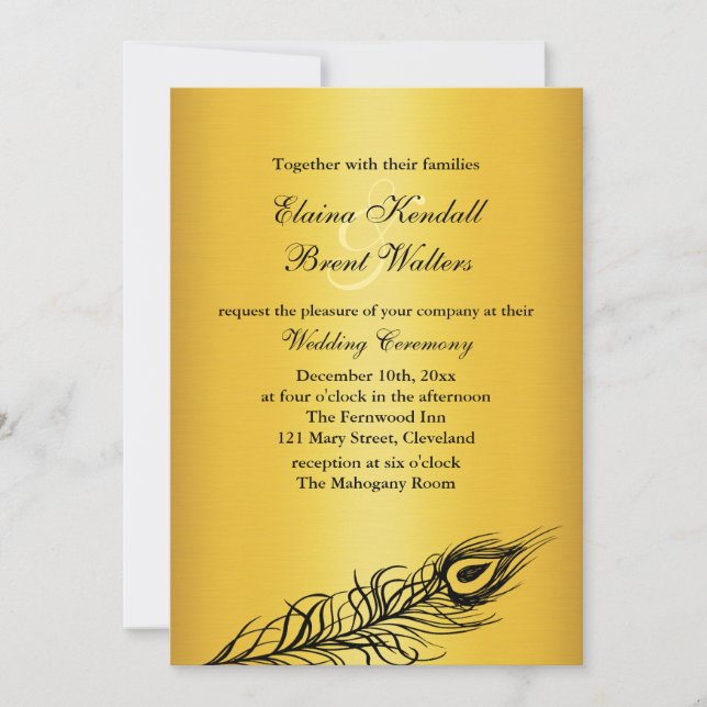 Skaka din inbjudan till Svan Feathers Wedding guld (Framsida)