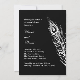 Skaka din Svan Feathers Rehearsal Dinner Black Inbjudningar