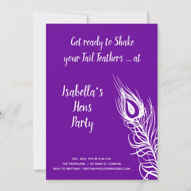 Skaka dina stjärtfjädrar Henparty (lila) Inbjudningar (Framsida)