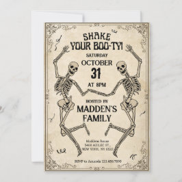 Skaka ditt Booty Vintage-skelett Halloween Inbjudningar